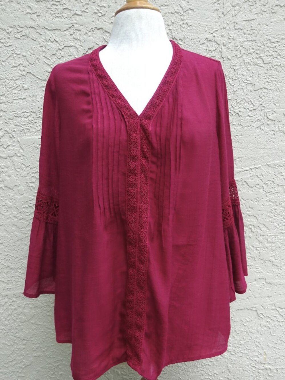 Counterparts Burgundy Boho Lace Blouse - Size L